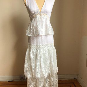 FOXIEDOX White Sleeveless Lace Ruffle Tiered Dress